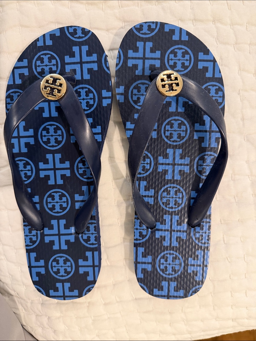 Tory Burch Navy and Blue Logo Flip Sandals